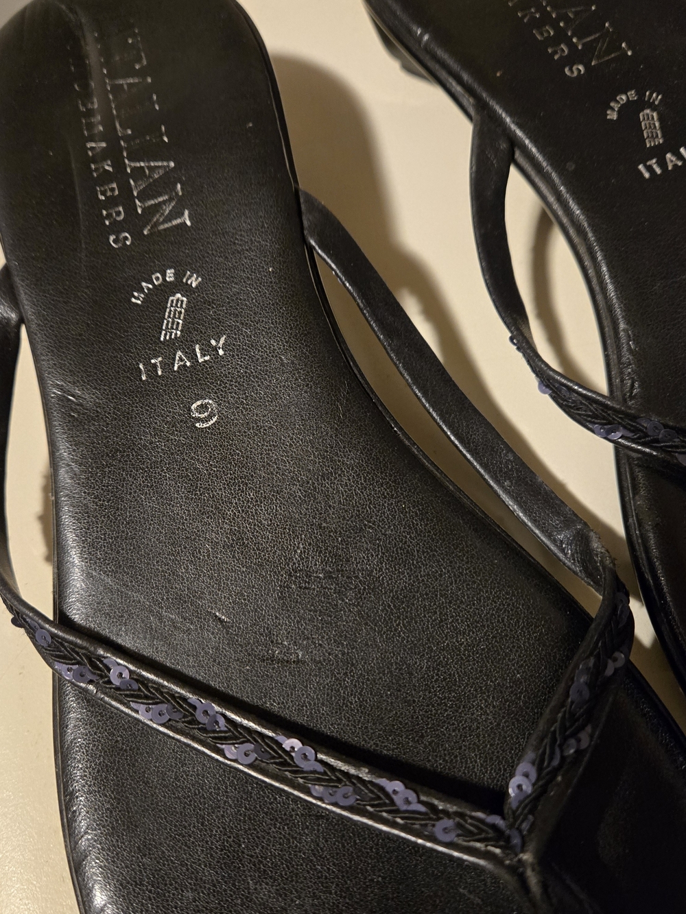 Italian Shoemakers Black Sandals with Purple Sequin Trim